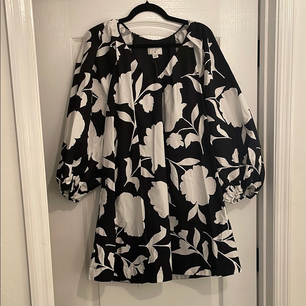 Kate Spade Monochrome Floral Long Sleeve Dress